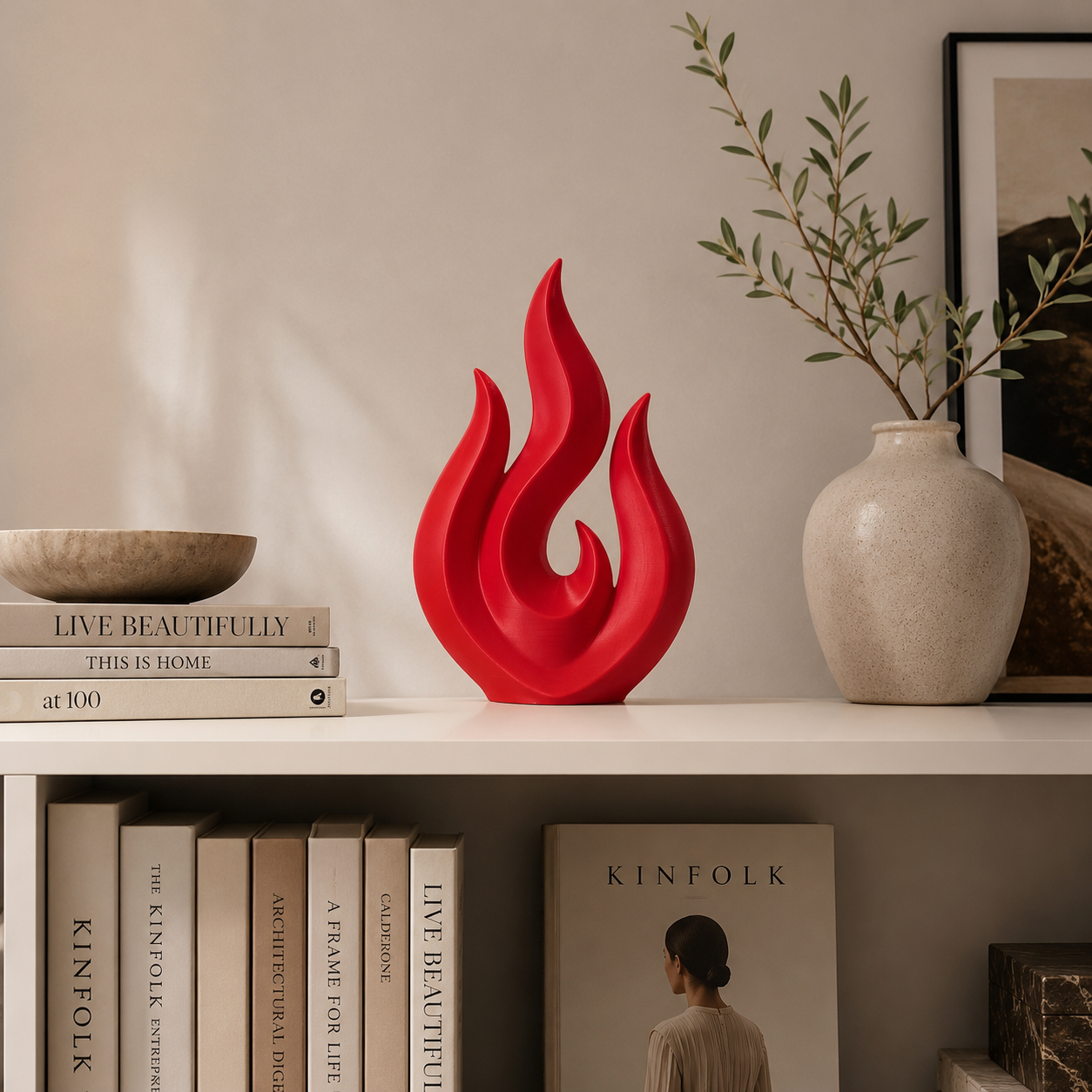 Flame Sculpture Decor | Abstract Fire Figurine | Minimalist Desktop Ornament | Living Room Shelf Accent | Housewarming Gift