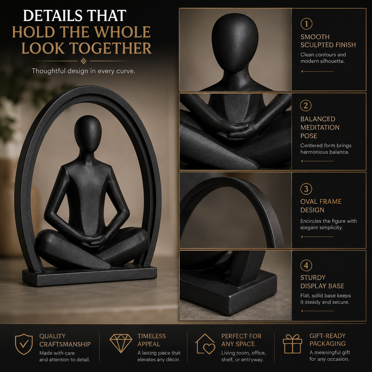 Abstract Meditation Sculpture | Yoga Figure Desk Decor | Minimalist Office and Living Room Statue | Mindful Gift