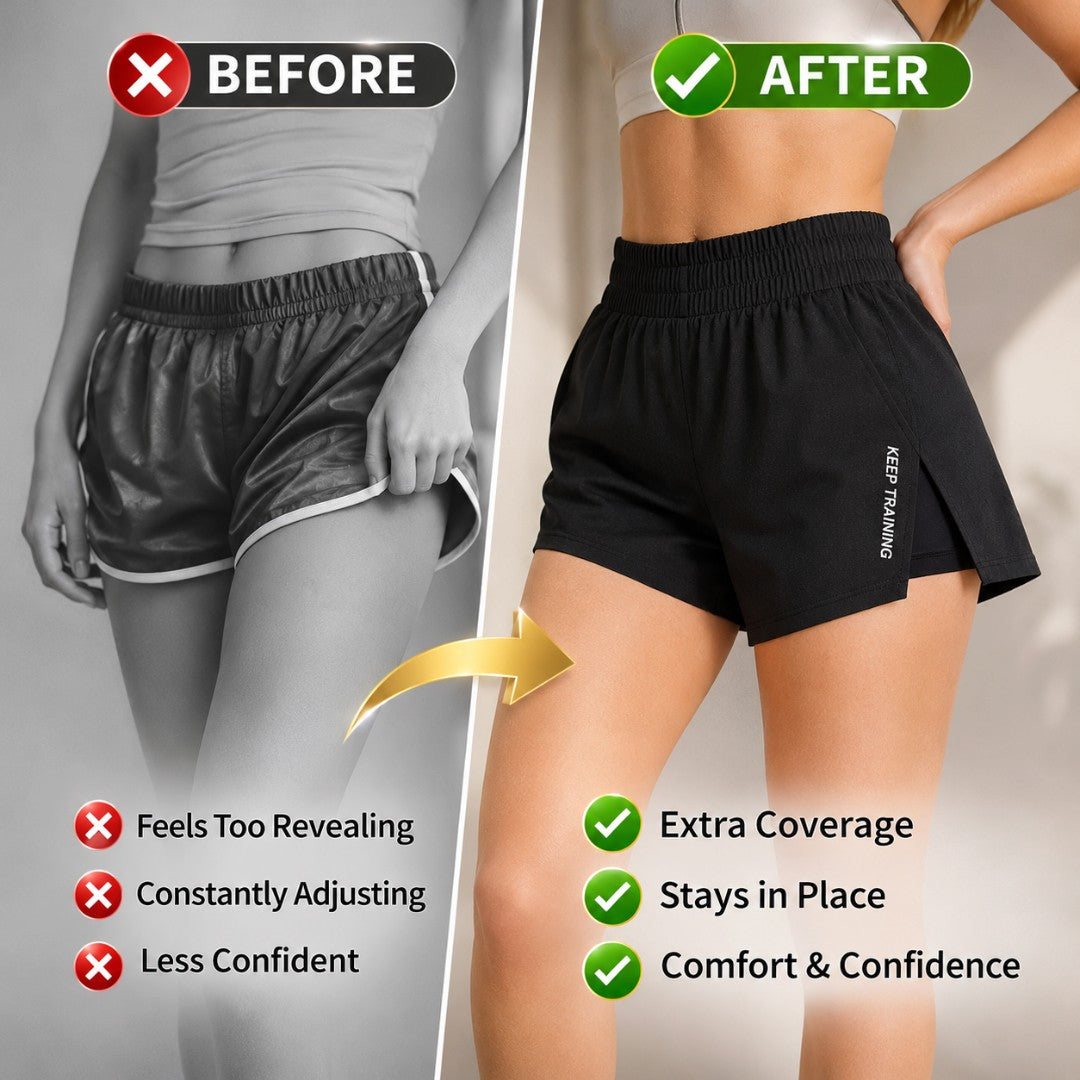 Womens High Waisted Running Shorts | 2 in 1 Athletic Workout Shorts | Gym Fitness Tennis Activewear