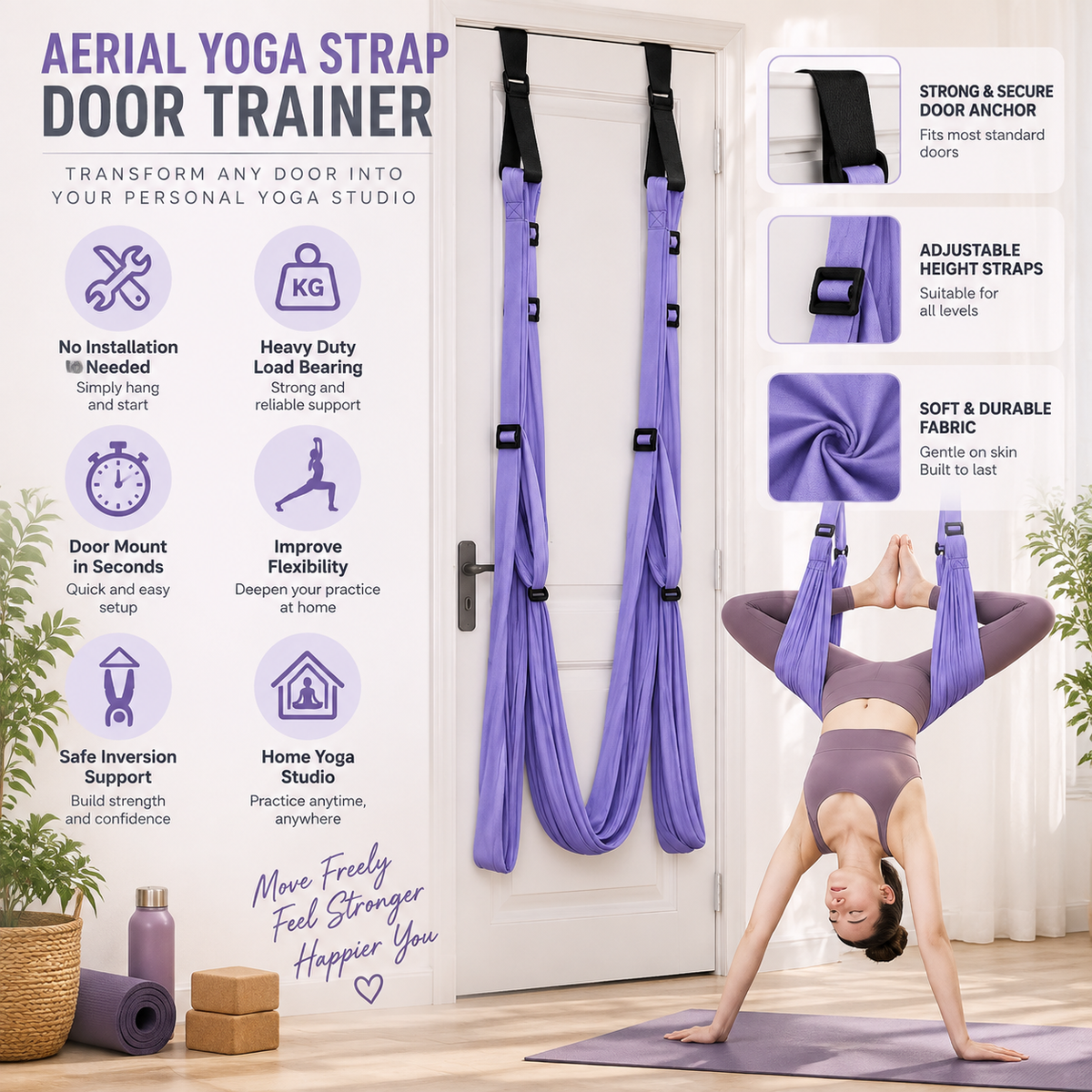Aerial Yoga Rope Swing | Home Yoga Stretching Support | Fitness Exercise Rope | Yoga Training Equipment | Relaxation Practice Tool