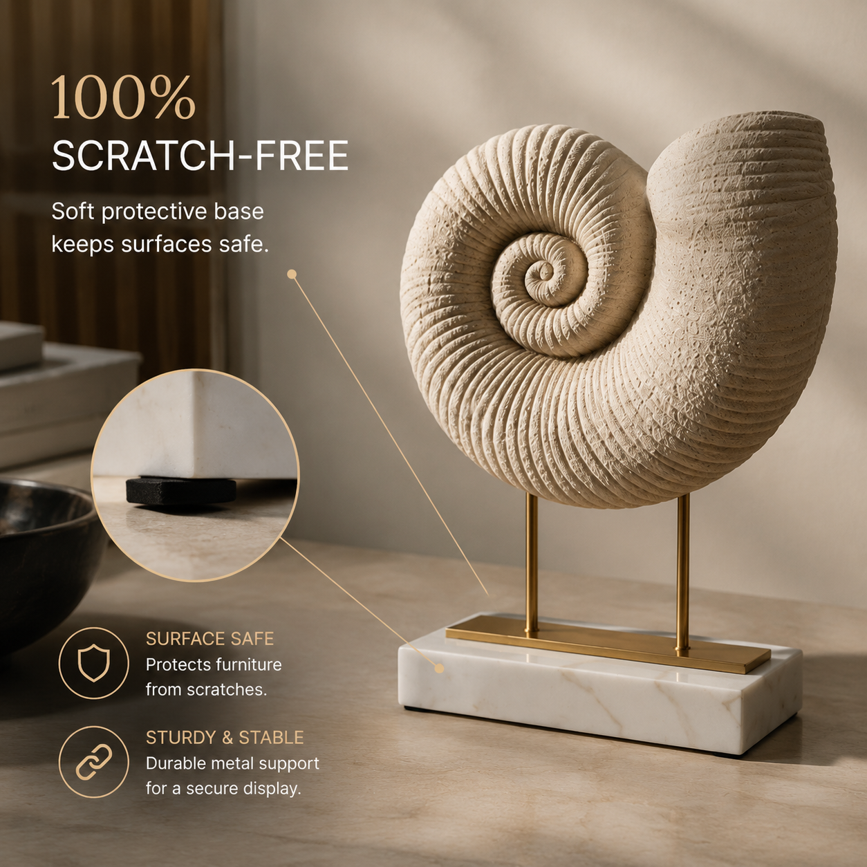 Decorative Sea Shell Figurine | Spiral Whelk Shell Statue | Coastal Home Decor Accent | Ocean Inspired Table Display Ornament
