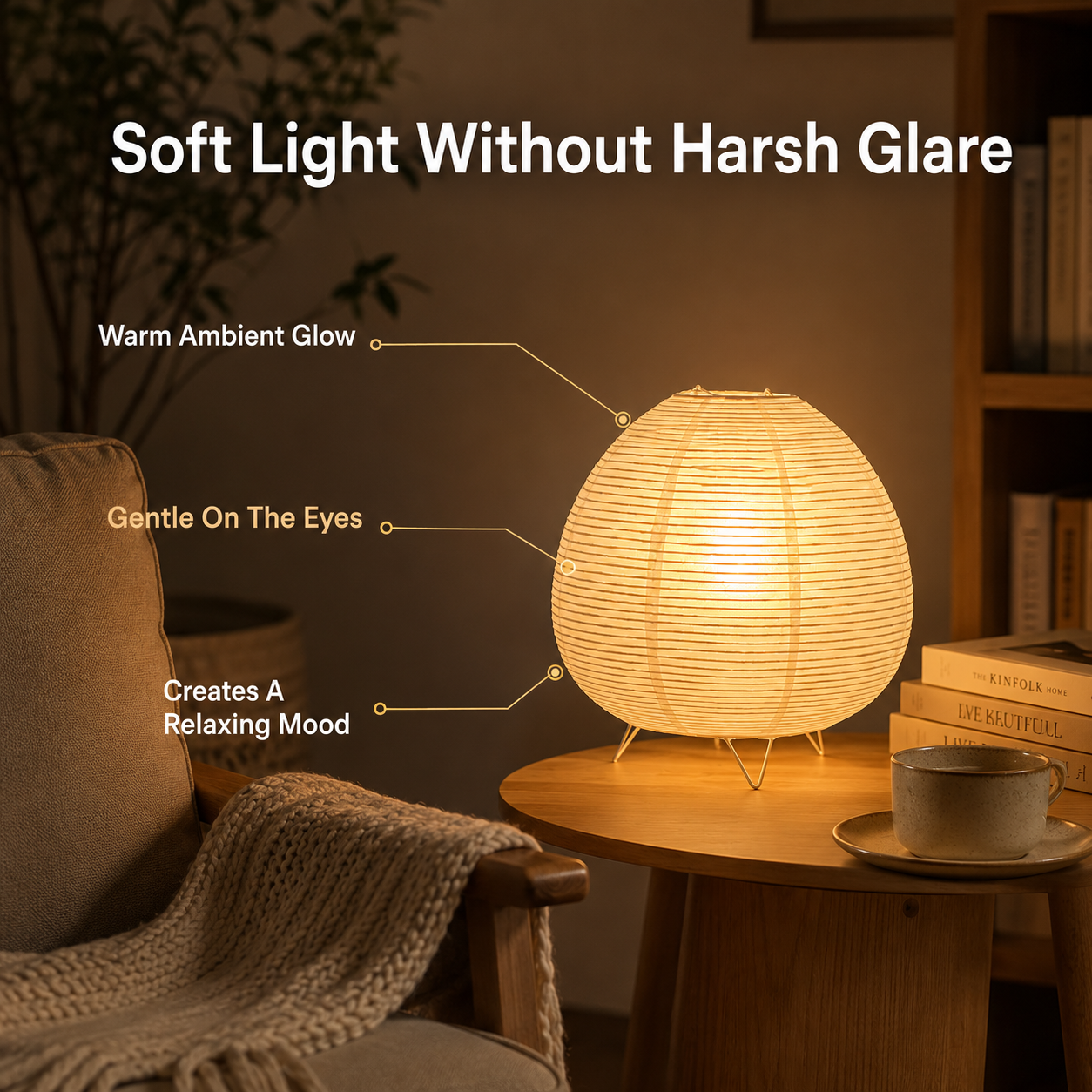 Rice Paper Table Lamp | Wabi Sabi Bedside Light | Plug In Desk Lighting | Japandi Bedroom Decor | Cozy Reading Room Accent