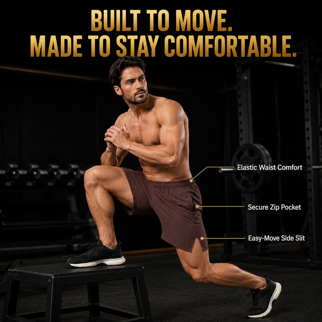 Men’s Gym Shorts | Lightweight Training Bottoms | Elastic Waist Running Wear | Side Pocket Workout Shorts | Fitness Bottom