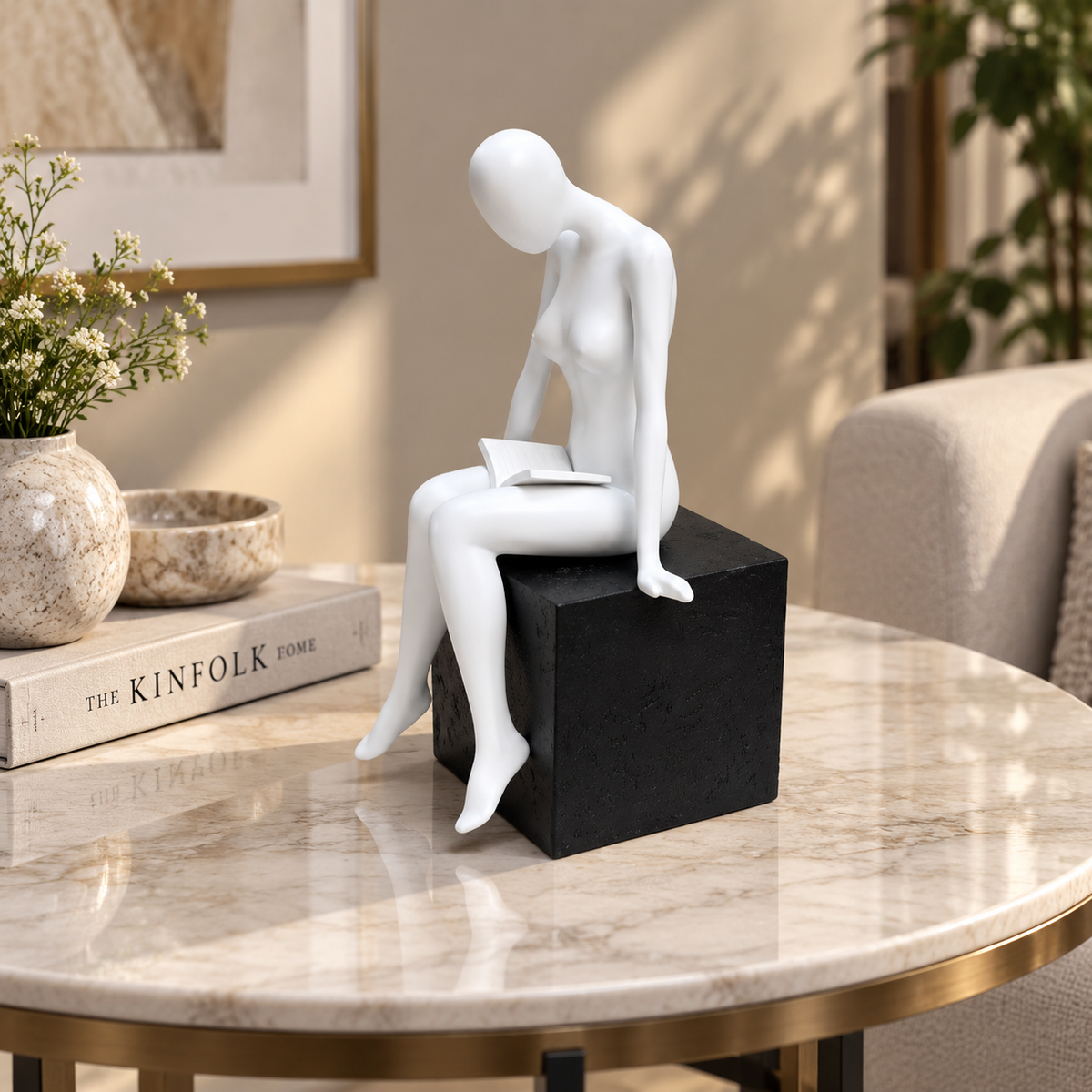 Abstract Sitting Figure Sculpture | Resin Home Decor Statue | Modern Desk Ornament | Minimalist Room Accent | Creative Shelf Decoration
