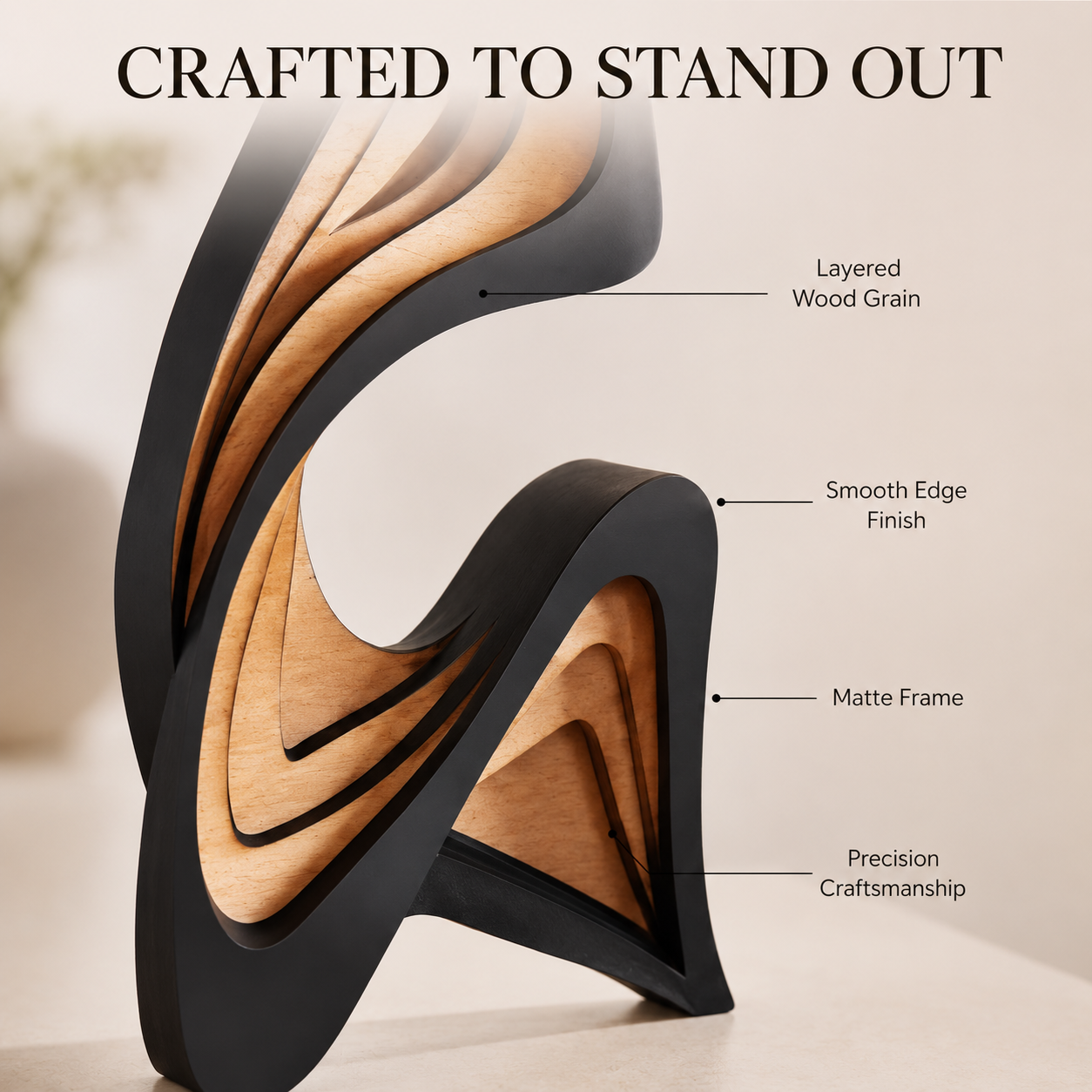 Abstract Wooden Statue | Streamlined Shelf Sculpture | Modern Desktop Ornament | Home Room Decor