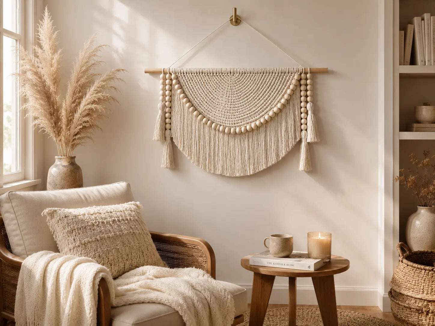 Macrame Wall Hanging Decor | Woven Wall Tapestry With Wood Beads | Boho Bedroom Living Room Office Accent Jumartins