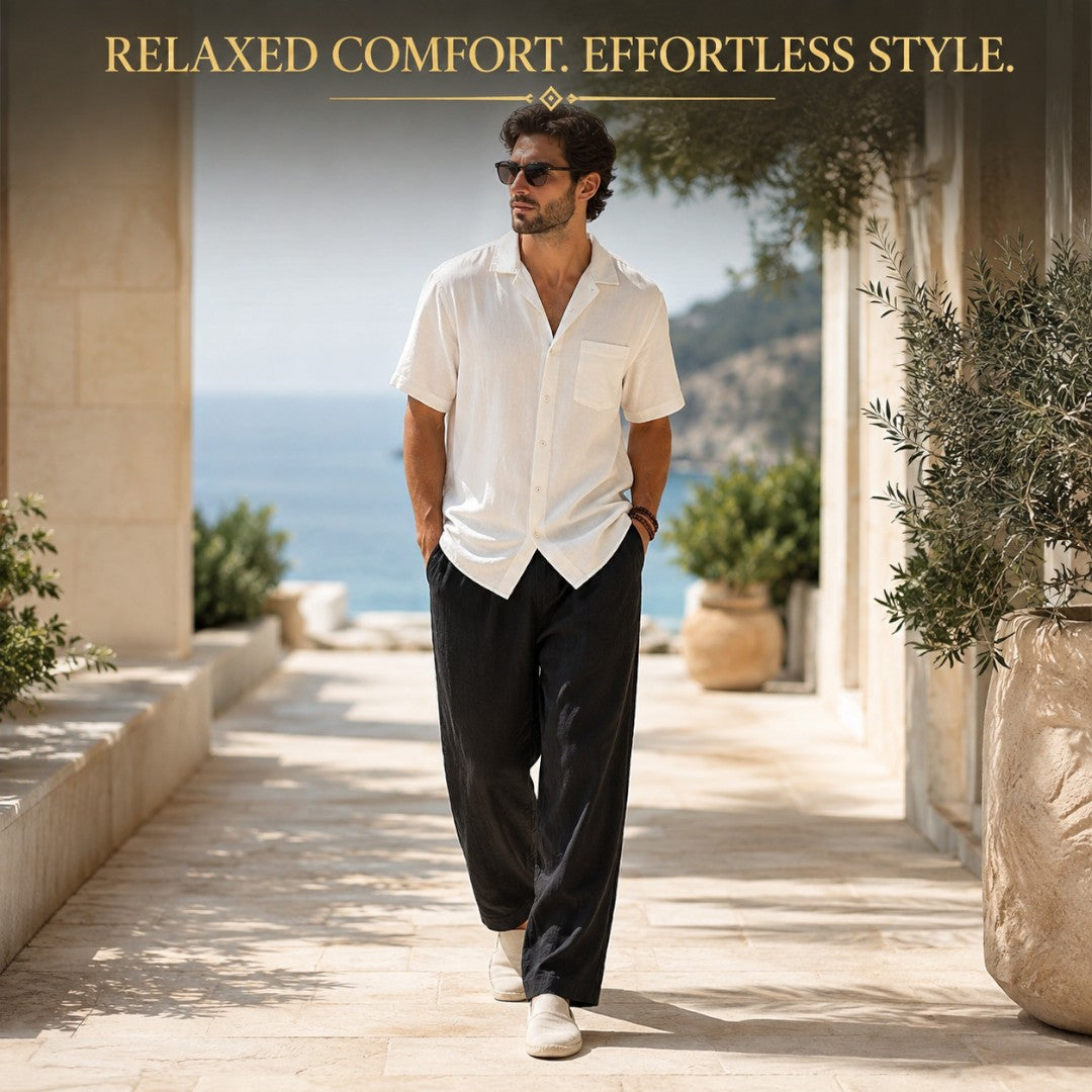 Men's Cotton Linen Pants | Loose Beach Trousers | Relaxed Wide Leg Pants | Casual Summer Bottoms | Resort Vacation Wear