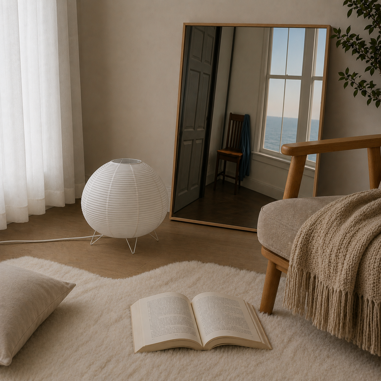 Rice Paper Table Lamp | Wabi Sabi Bedside Light | Plug In Desk Lighting | Japandi Bedroom Decor | Cozy Reading Room Accent