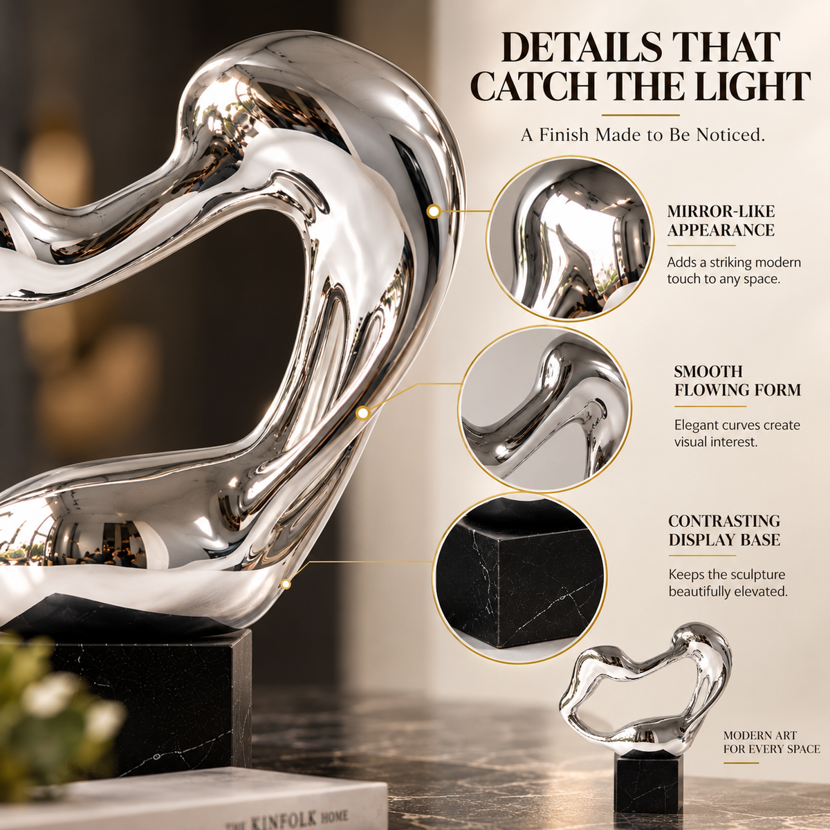 Silver Abstract Sculpture | Melting Heart Statue | Modern Desk Decor | Fluid Art Ornament | Shelf & Living Room Accent