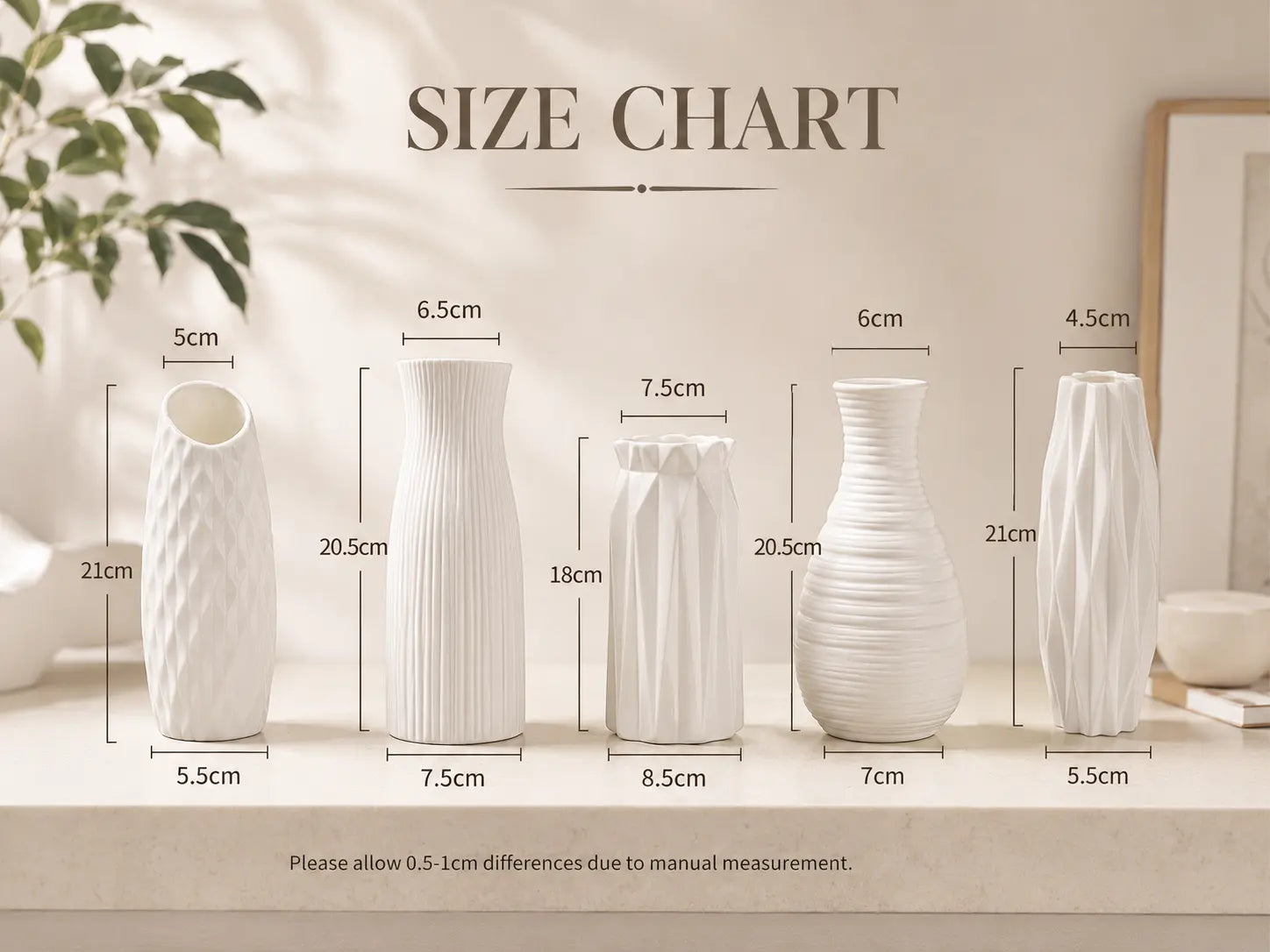 White Textured Plastic Vase | Modern Flower Holder | Minimalist Table Decor | Living Room Shelf Orna Jumartins