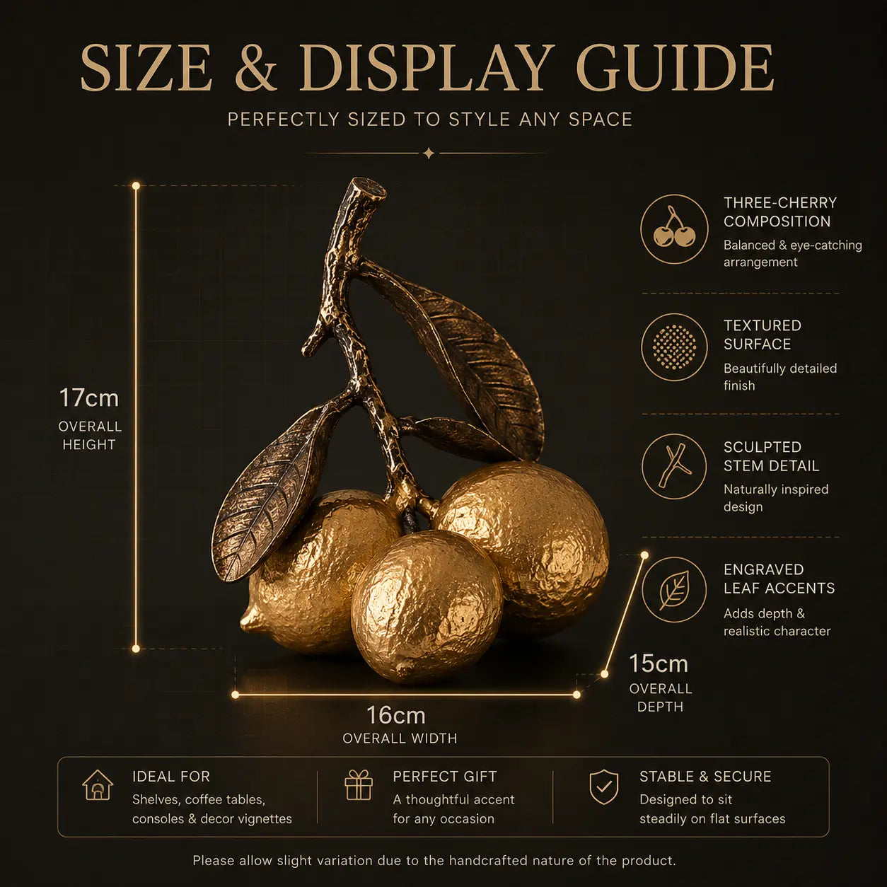 Golden Lemon Sculpture Decor | Decorative Fruit Table Accent | Modern Shelf Ornament | Kitchen Dining Room Display | Housewarming Gift Jumartins