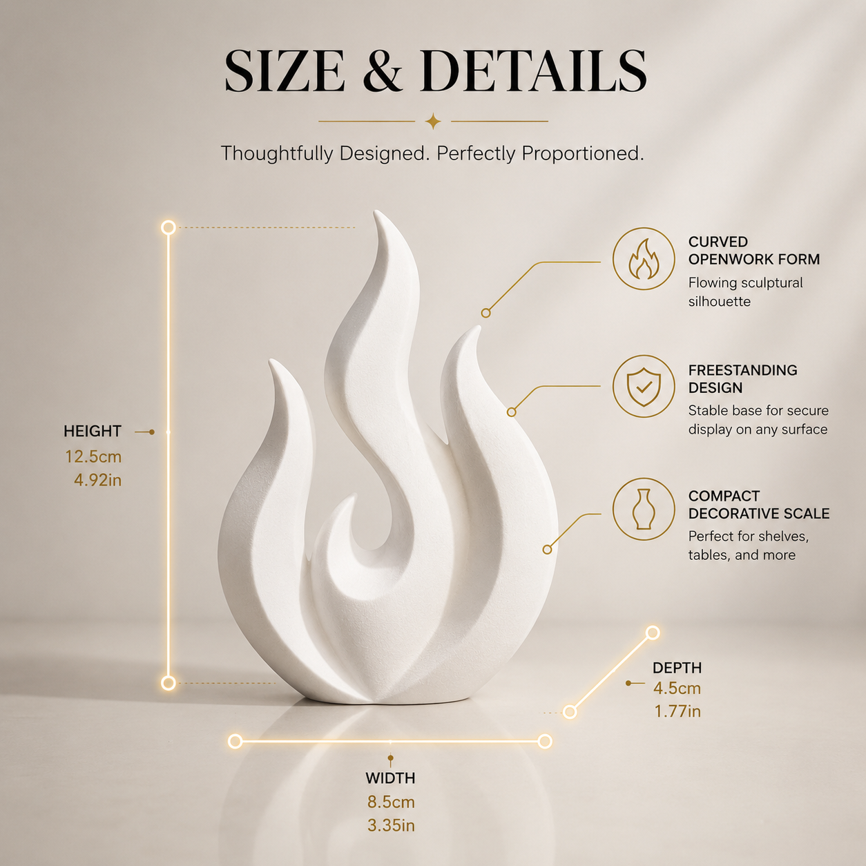 Flame Sculpture Decor | Abstract Fire Figurine | Minimalist Desktop Ornament | Living Room Shelf Accent | Housewarming Gift
