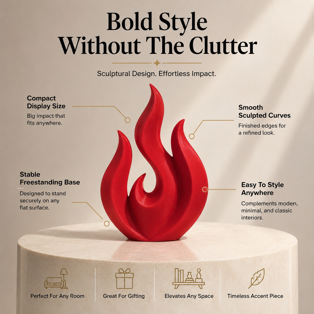 Flame Sculpture Decor | Abstract Fire Figurine | Minimalist Desktop Ornament | Living Room Shelf Accent | Housewarming Gift