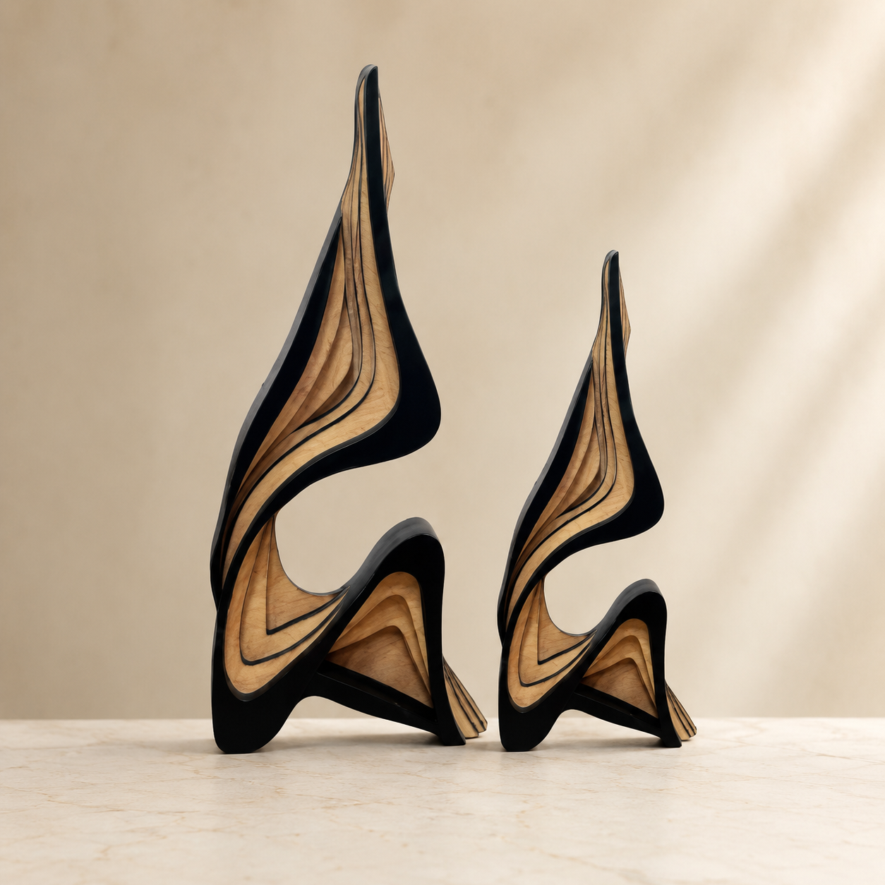 Abstract Wooden Statue | Streamlined Shelf Sculpture | Modern Desktop Ornament | Home Room Decor
