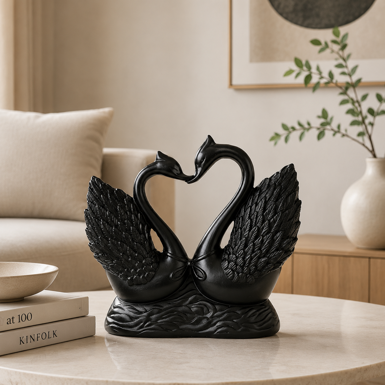 Swan Statue Decor | Resin Swan Sculpture | Love Bird Home Ornament | Elegant Tabletop Decoration | Modern Romantic Interior Accent