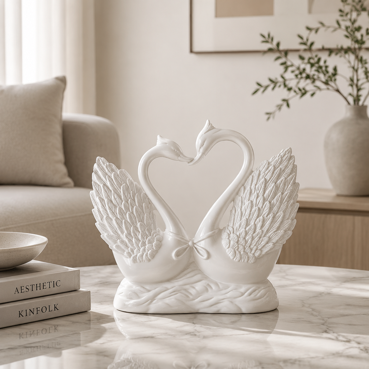 Swan Statue Decor | Resin Swan Sculpture | Love Bird Home Ornament | Elegant Tabletop Decoration | Modern Romantic Interior Accent