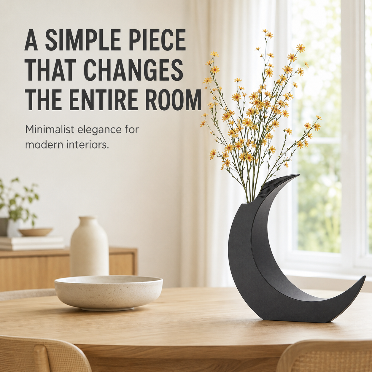 Crescent Moon Vase | Dried Flower Holder | Minimalist Table Decor | Living Room Accent | Office Desk Ornament | Housewarming Gift