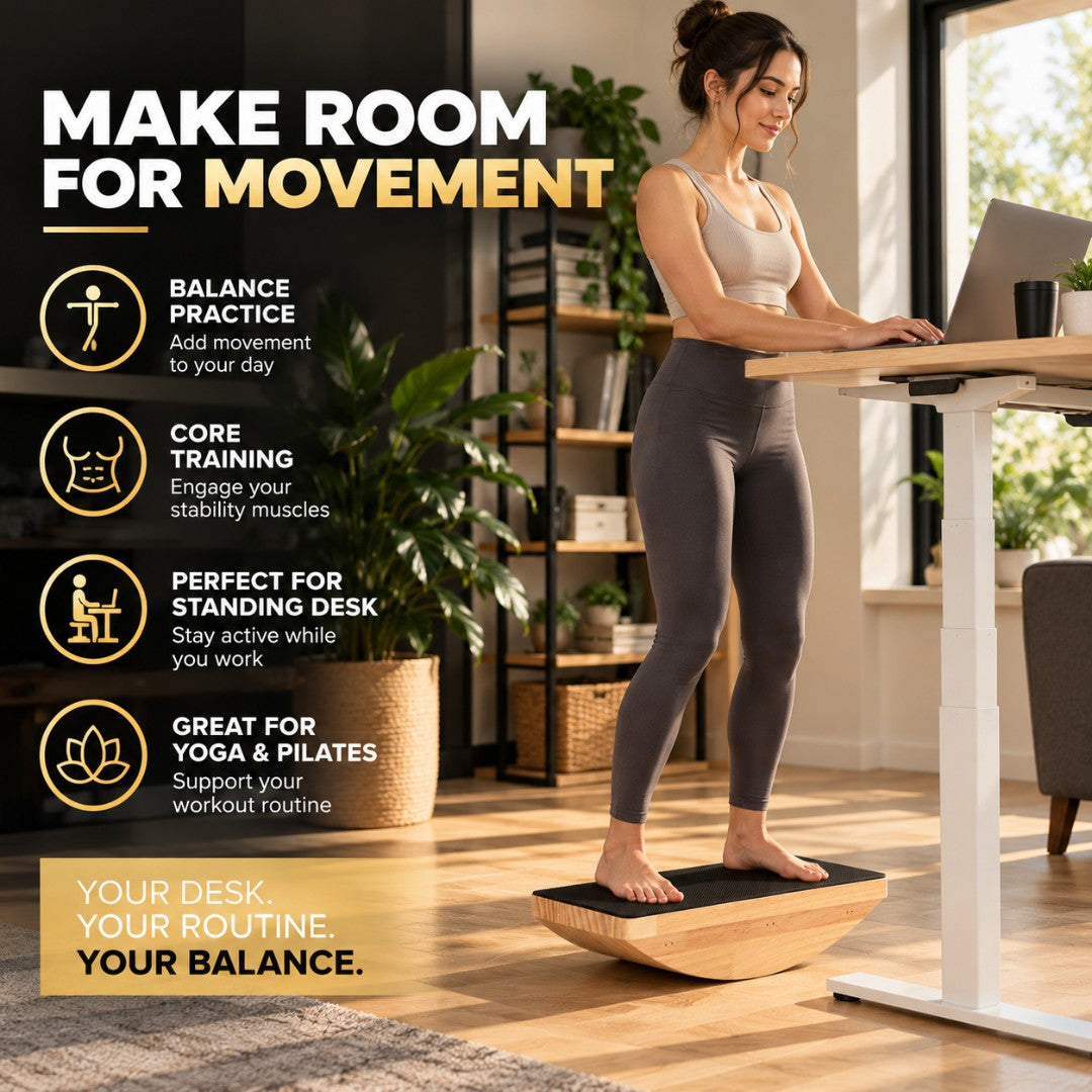 Wooden Balance Board | Non-Slip Wobble Rocker | Core Training Equipment | Standing Desk Balance Trainer | Yoga & Pilates