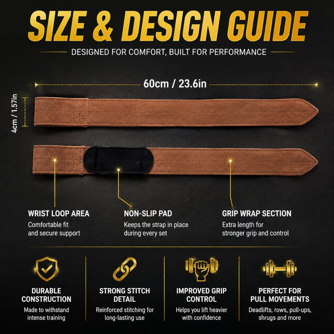 Leather Weight Lifting Straps | Heavy Duty Gym Wrist Straps | Cowhide Grip Support for Deadlift Pull Up Strength Training