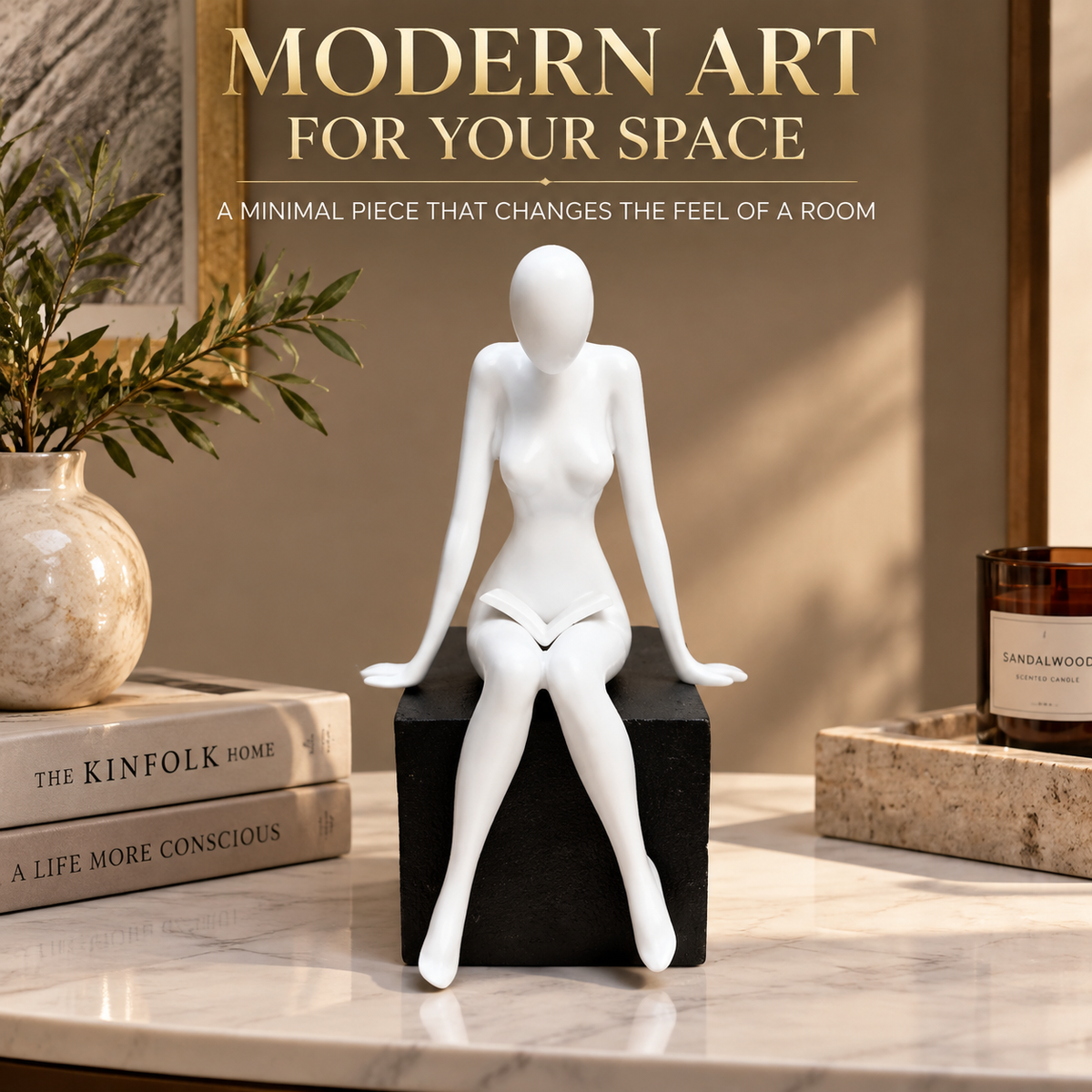 Abstract Sitting Figure Sculpture | Resin Home Decor Statue | Modern Desk Ornament | Minimalist Room Accent | Creative Shelf Decoration