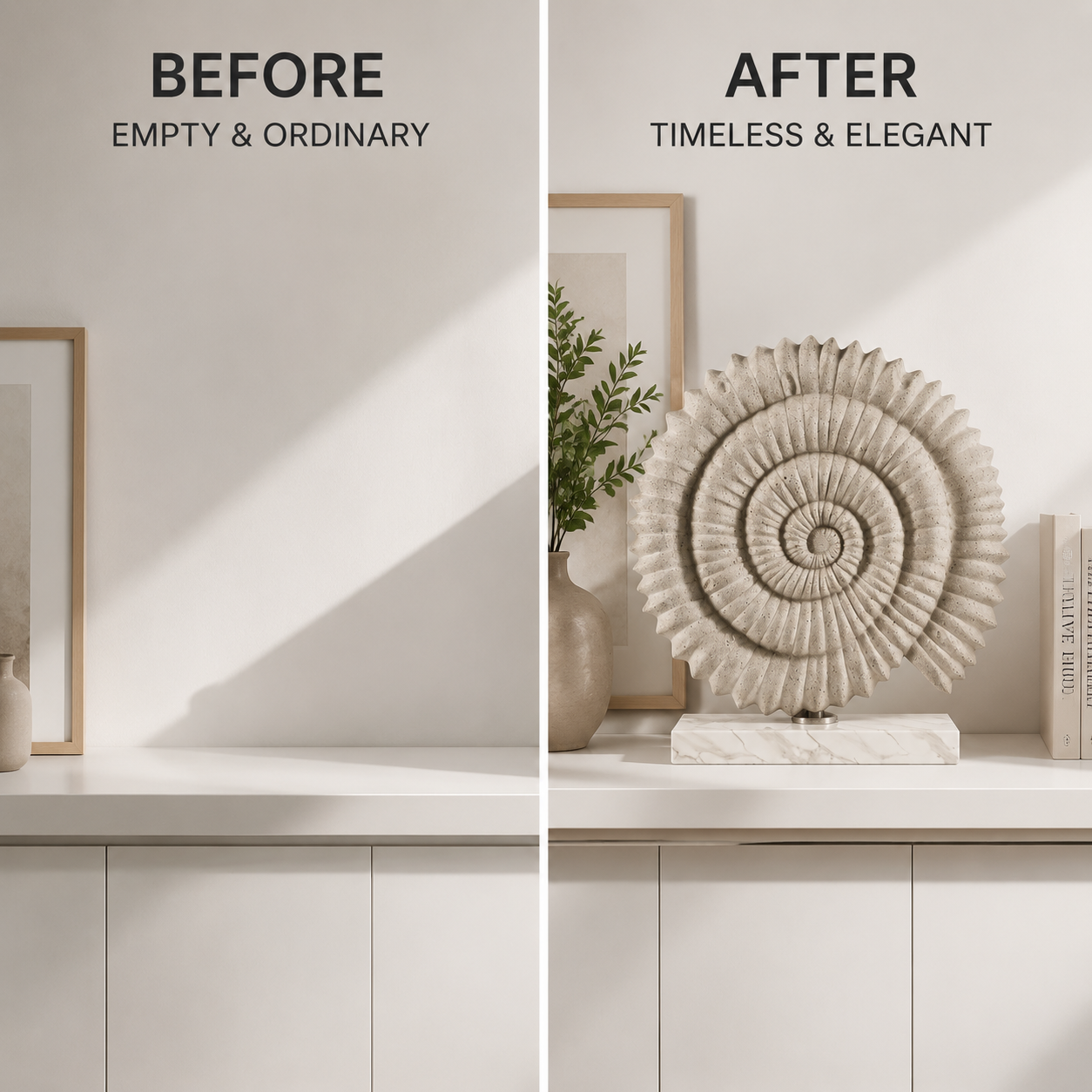 Spiral Shell Figurine Decor | Sea Shell Statue Ornament | Coastal Home Accent | Resin Shell Sculpture for Shelf Table Display