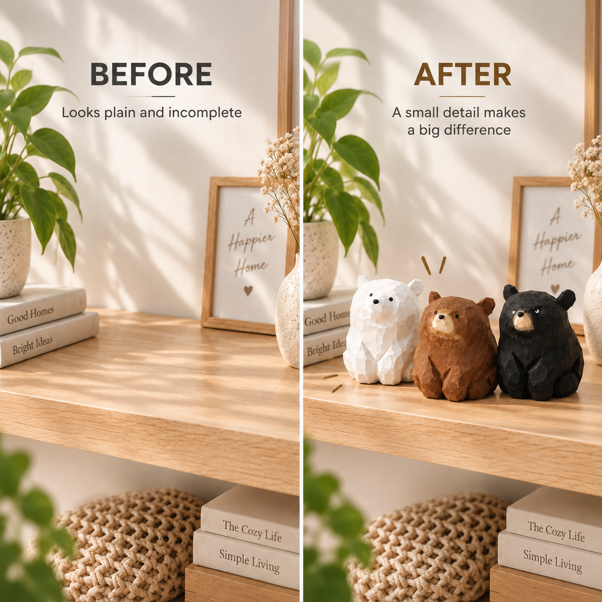Mini Wooden Bear Figurine | Small Bear Decor Sculpture | Animal Figurine Home Accent | Desk Shelf Decorative Art | Cute Gift Idea
