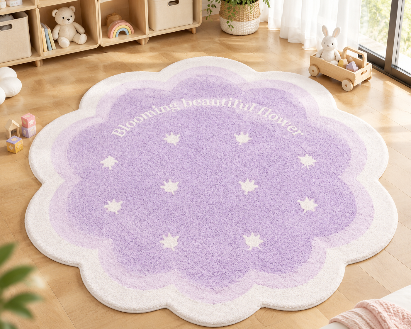 Flower Shaped Area Rug | Soft Plush Bedroom Carpet | Cute Floral Floor Mat | Cozy Living Room Decor | Irregular Home Accent