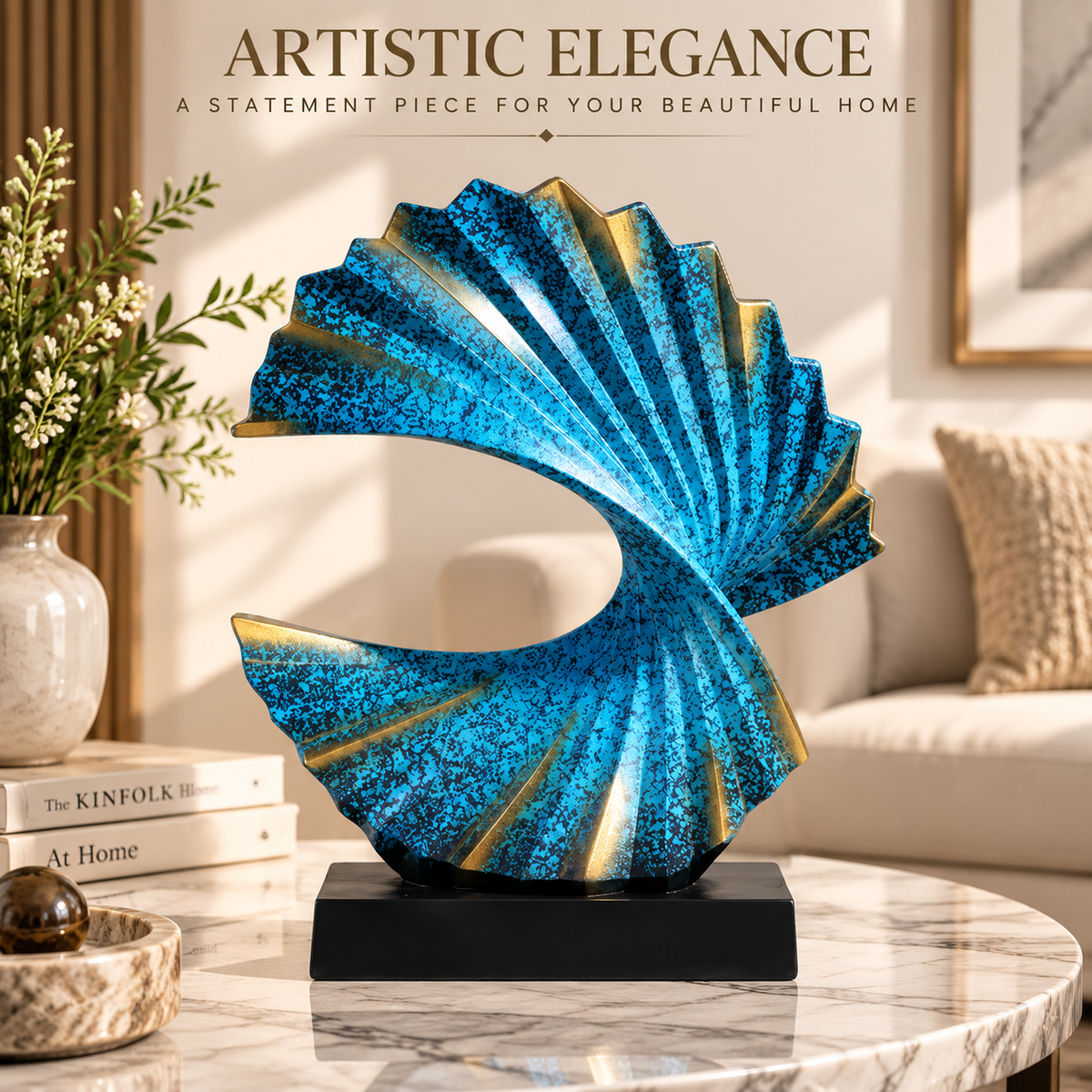 Abstract Wave Resin Sculpture | Modern Art Figurine Home Decor | Elegant Desktop Accent For Living Room Bedroom Study