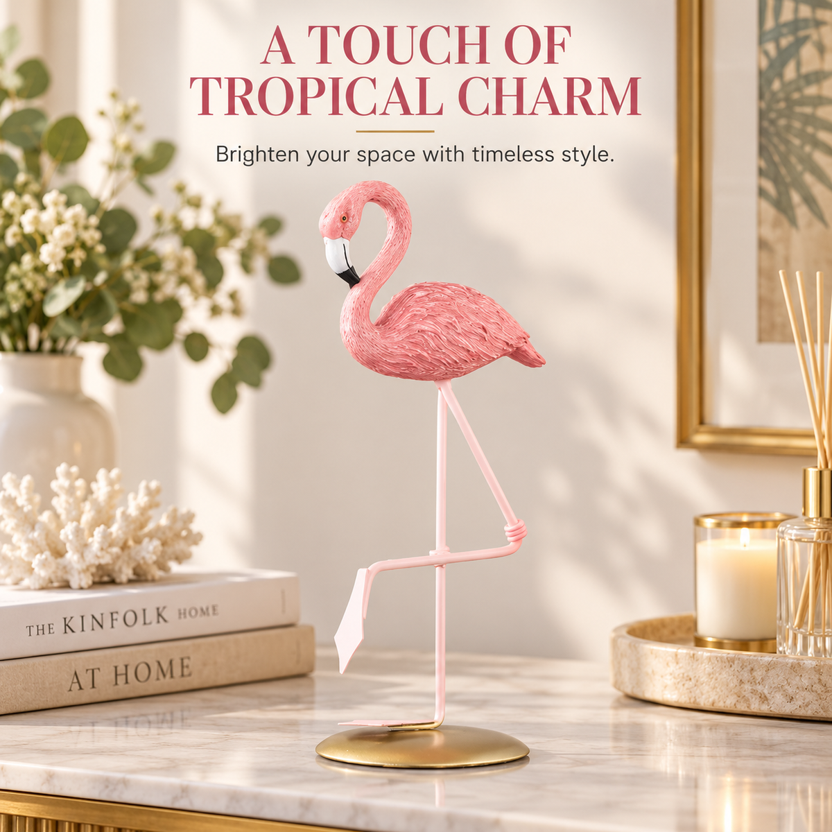 Pink Flamingo Resin Figurine Desk Ornament | Flamingo Table Decor | Living Room Desktop Accent | Cute Home Decoration