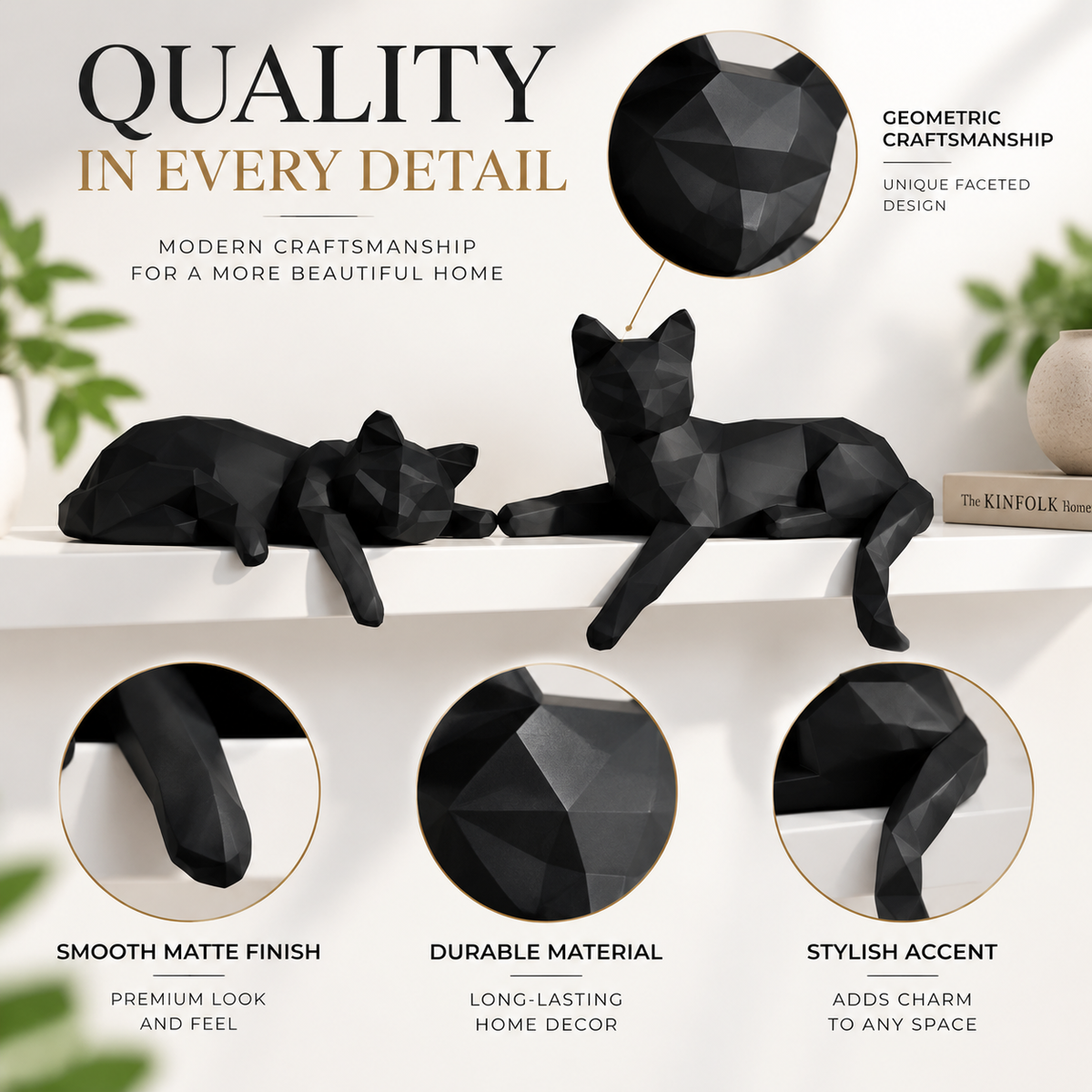 Geometric Cat Sculpture Set | Lazy Cat Figurines | Resin Cat Decor | Modern Animal Statue | Shelf Desk Living Room Decoration | Cat Lover Gift