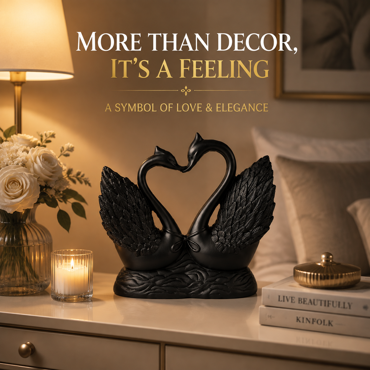 Swan Statue Decor | Resin Swan Sculpture | Love Bird Home Ornament | Elegant Tabletop Decoration | Modern Romantic Interior Accent