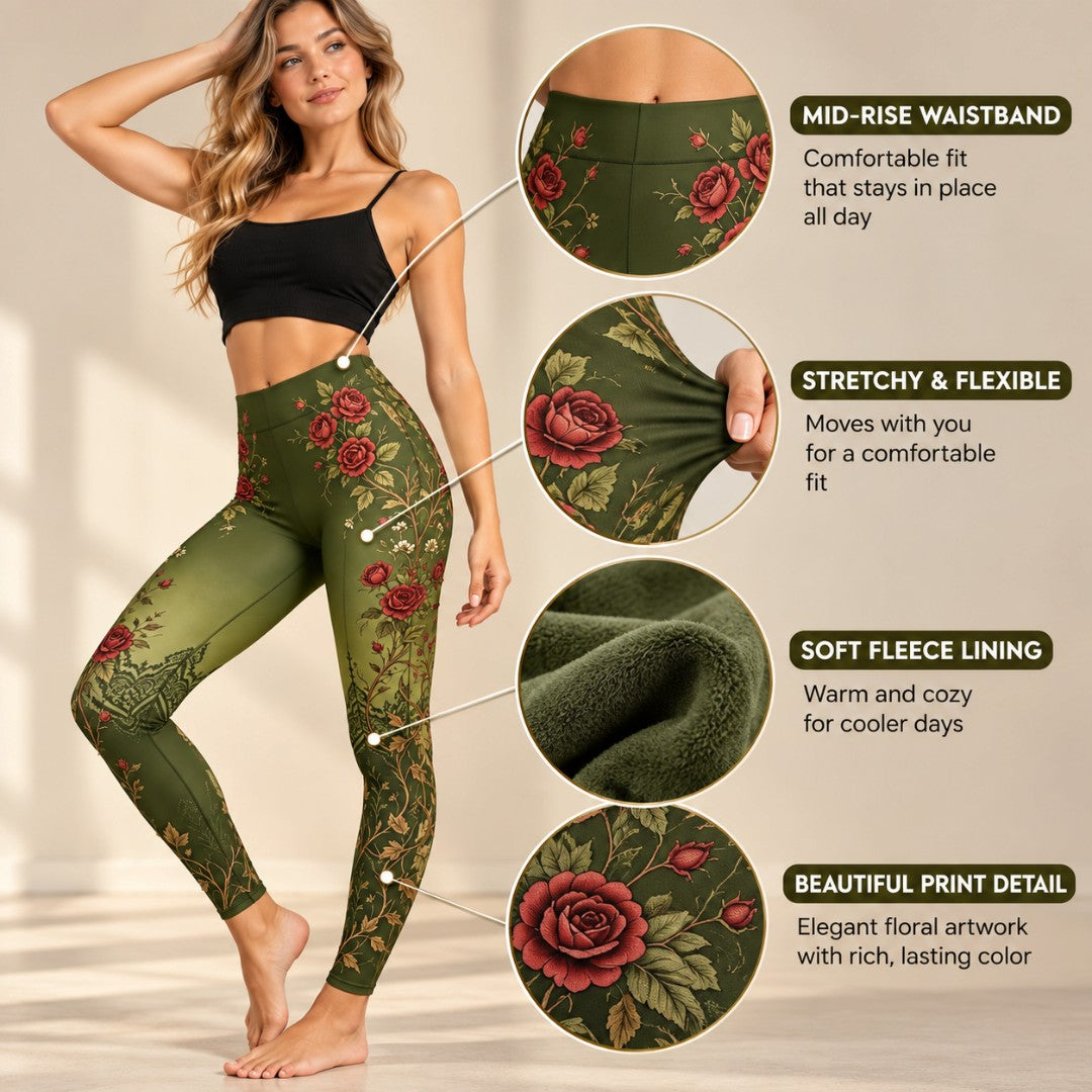Gothic Rose Leggings | Women's Floral Pants | Dark Romantic Botanical Print | Alternative Halloween Fashion