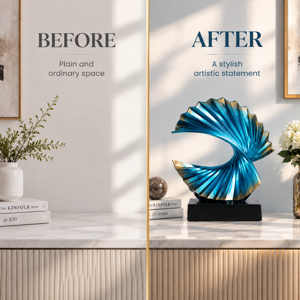 Abstract Wave Resin Sculpture | Modern Art Figurine Home Decor | Elegant Desktop Accent For Living Room Bedroom Study