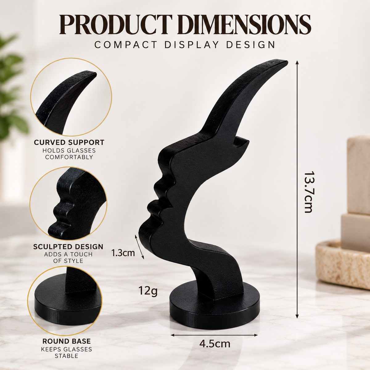 Sculptural Eyeglasses Holder Stand | Face Profile Sunglasses Display | Desk Eyewear Organizer | Modern Table Decor