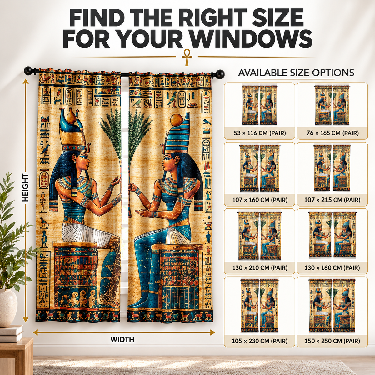 Goddess Figure Curtains Hieroglyph Art Window Drapes | Statement Bedroom Living Room Decor | Artistic Home Accent