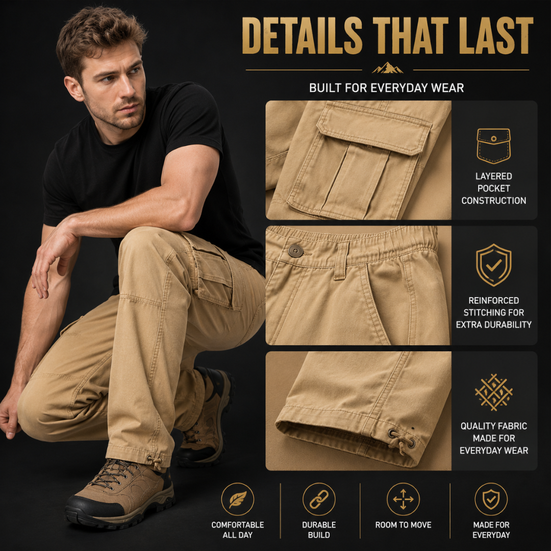 Men's Cargo Pants | Large Pocket Loose Fit Trousers | Outdoor Work Pants | Elastic Waist Utility Pants | Casual Hiking Bottoms