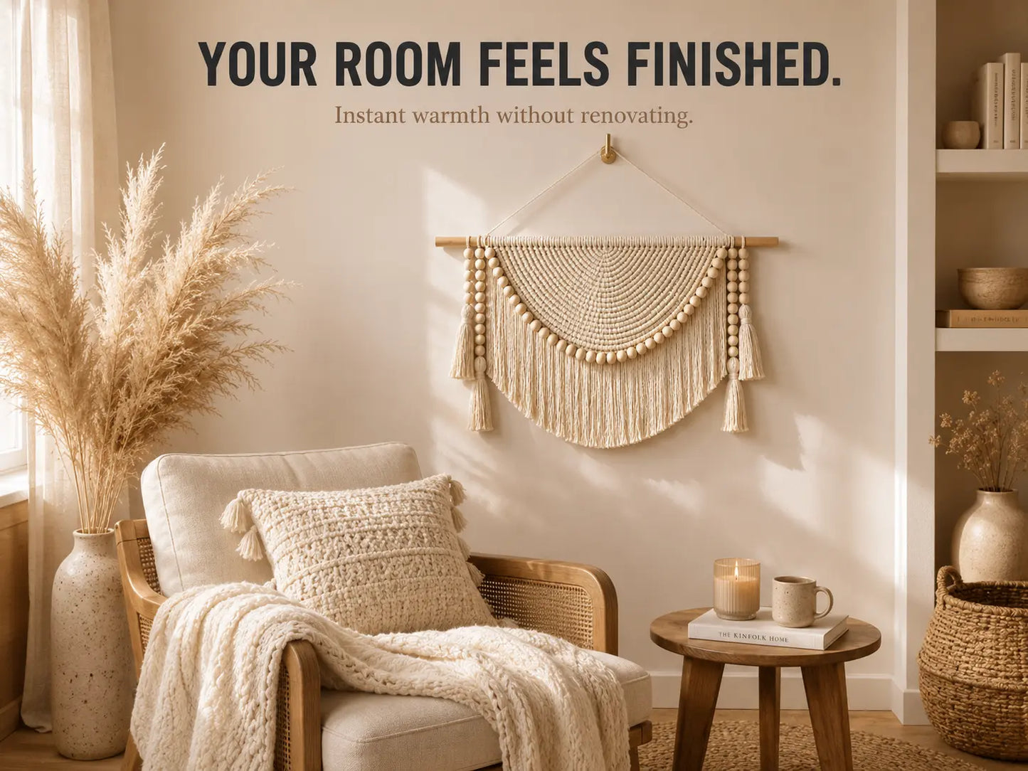 Macrame Wall Hanging Decor | Woven Wall Tapestry With Wood Beads | Boho Bedroom Living Room Office Accent Jumartins