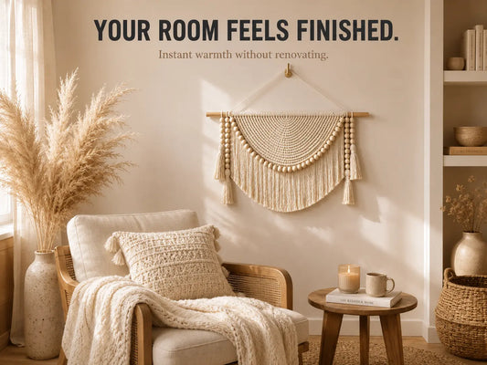 Macrame Wall Hanging Decor | Woven Wall Tapestry With Wood Beads | Boho Bedroom Living Room Office Accent Jumartins