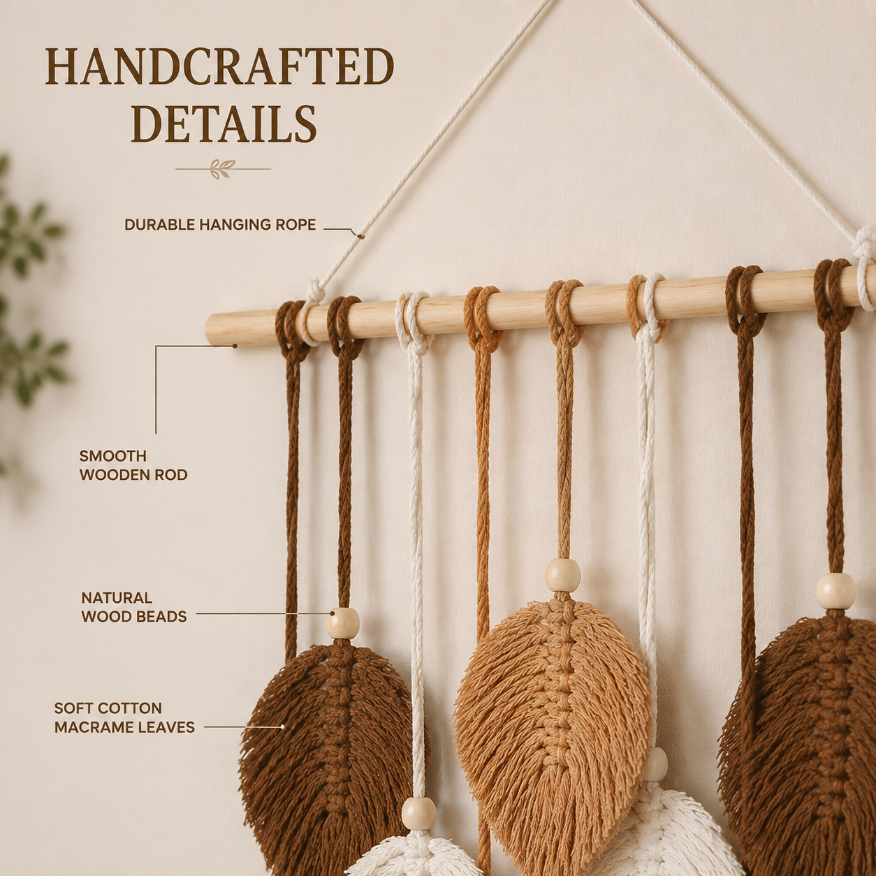 Leaf Macrame Wall Hanging | Boho Wall Tapestry Decor | Handmade Style Home Accent | Living Room Wall Decoration | Aesthetic Gift Idea