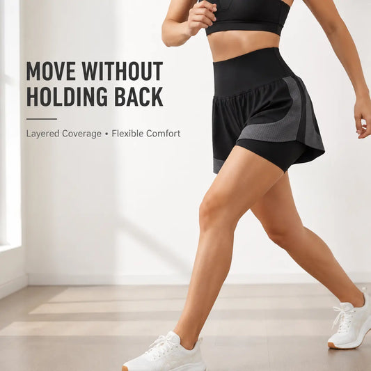 Women's High Waist Layered Athletic Shorts | Breathable Running Shorts | Yoga Training Bottoms | Lightweight Workout Wear Jumartins