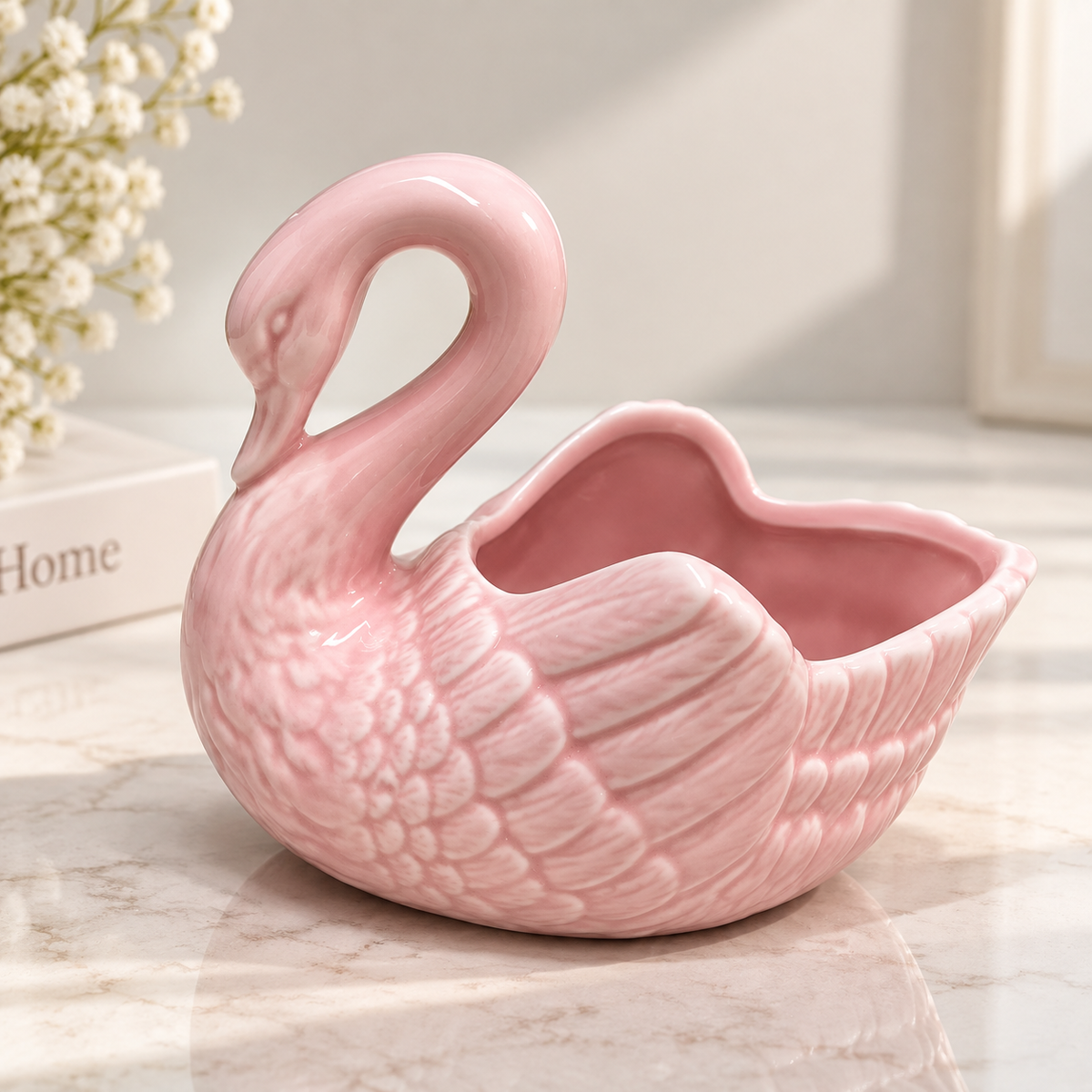Ceramic Swan Decor Bowl | Elegant Home Accent | Decorative Storage Dish | Desktop Organizer | Flower Holder Ornament