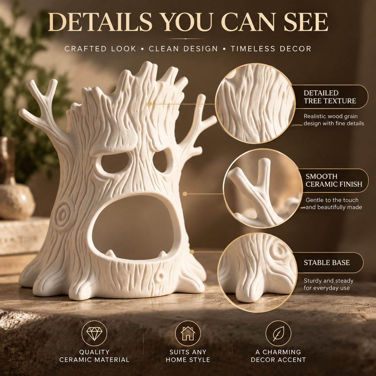 Tree Monster Candle Holder 3D Printed Decorative Figurine Funny Tree Design Home Decor Accent Halloween Display Gift Idea