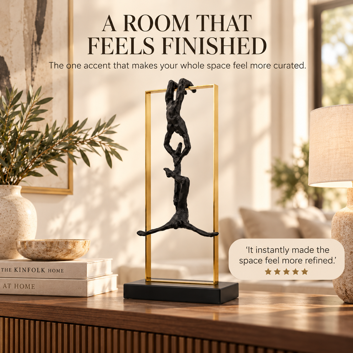 Abstract Climbing Figure Sculpture | Resin Athlete Statue | Modern Desk Decoration | Gold Frame Tabletop Accent for Living Room or Office