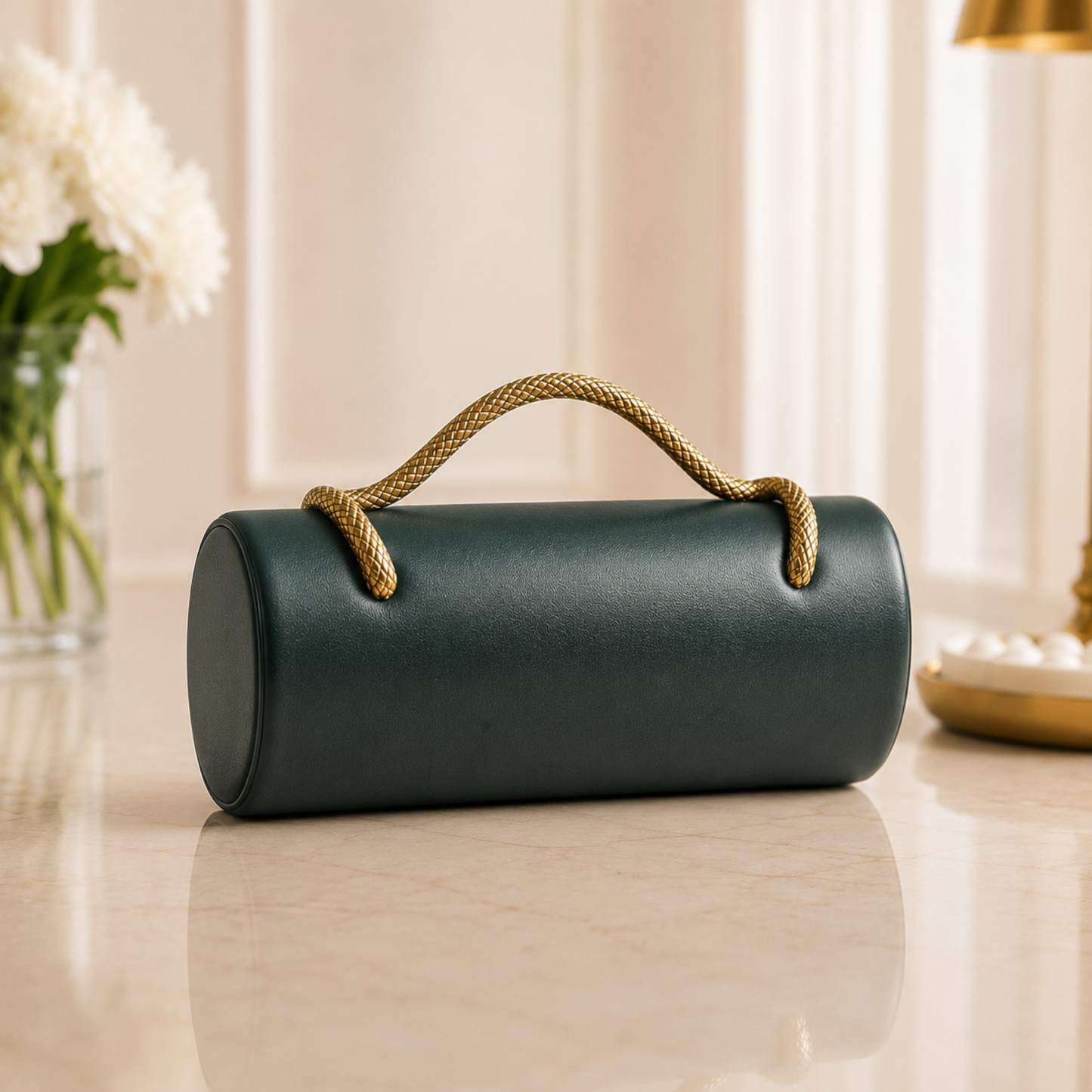 Luxury Ivory Cylinder Clutch Bag for Women | Elegant Minimalist Evening Purse with Rope Handle | Quiet Luxury Handbag