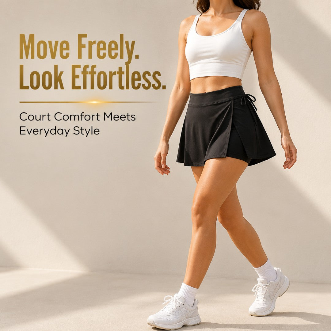 Women’s Tennis Skort | Wrap Front Sports Skirt with Built-In Shorts | Side Tie Workout Bottoms | Badminton Yoga Gym Apparel