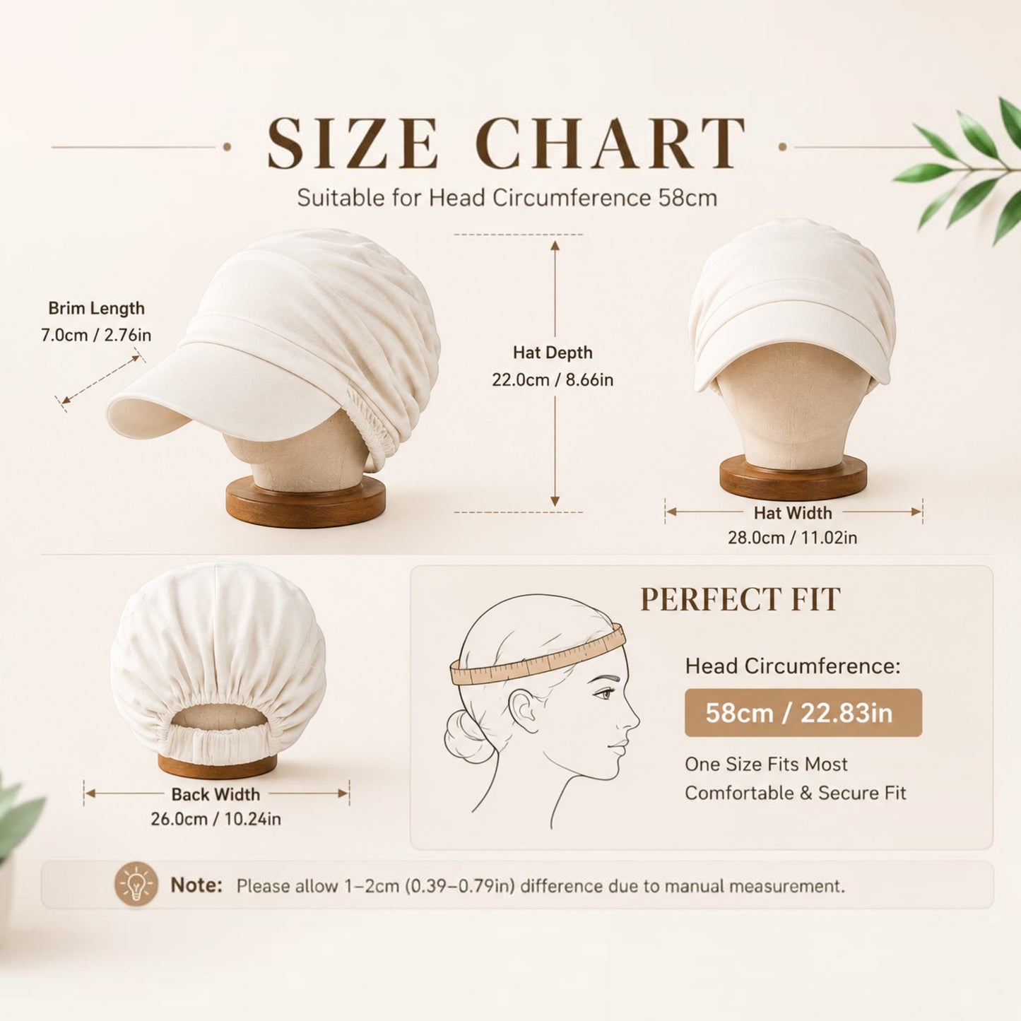 Women's Slouchy Brim Cap for Thinning Hair | Soft Newsboy Chemo Hat | Lightweight Sun Protection Cap for Women