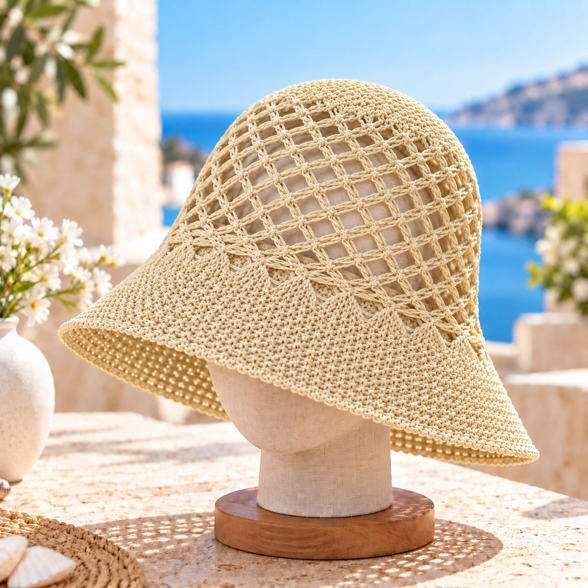 Women's Crochet Bucket Hat, Woven Mesh Sun Hat, Lightweight Summer Hat for Beach Vacation, Streetwear & Resort Style