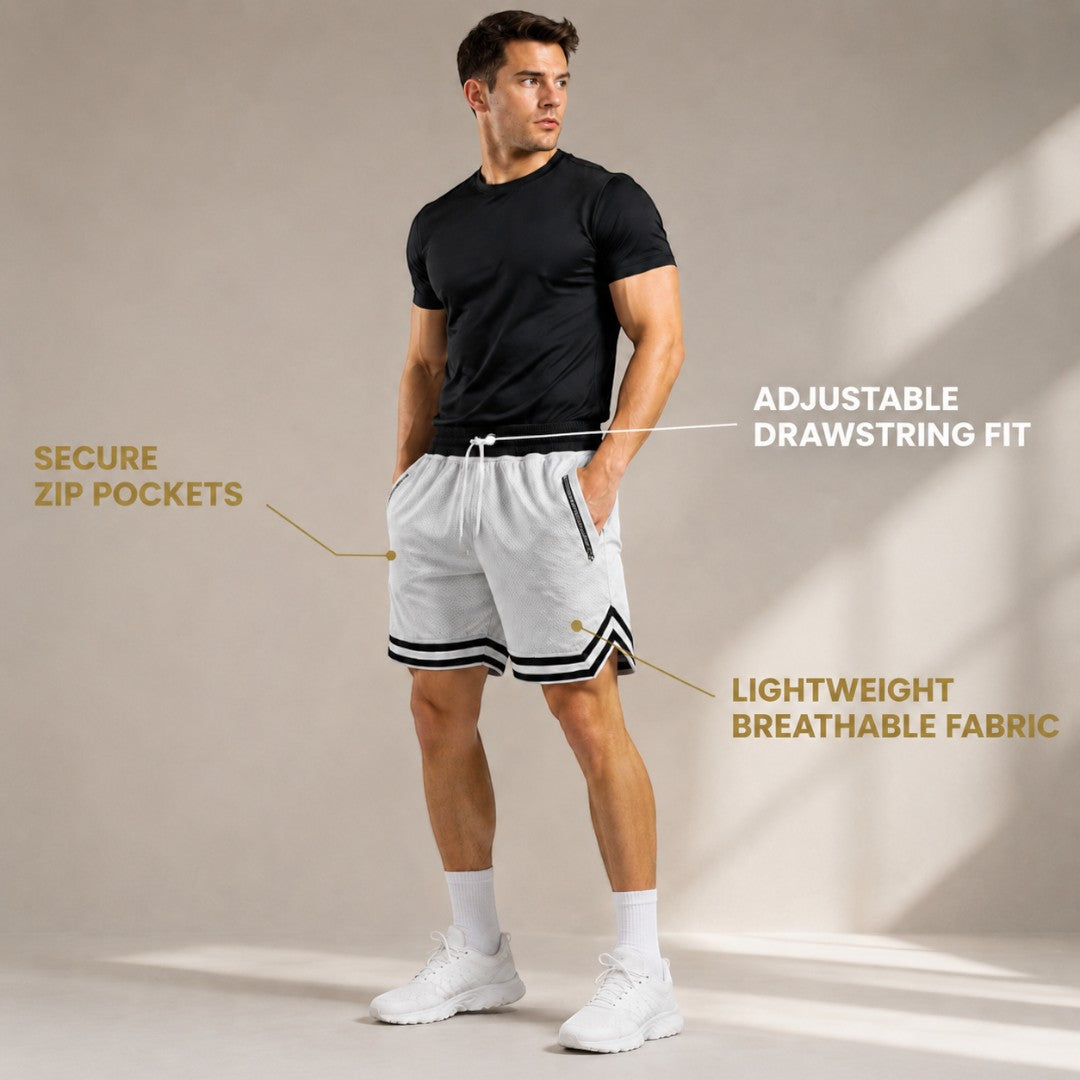 Men Athletic Shorts | Zipper Pocket Gym Shorts | Breathable Quick Dry Sportswear | Drawstring Training Shorts | Casual Workout Summer Wear