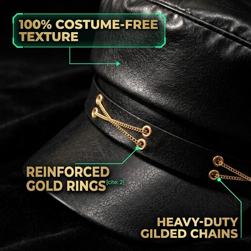 Premium Black Vegan Leather Baker Boy Hat with Gold Chain Detailing | Effortless Parisian Chic Newsboy Cap for Women&nbsp;
