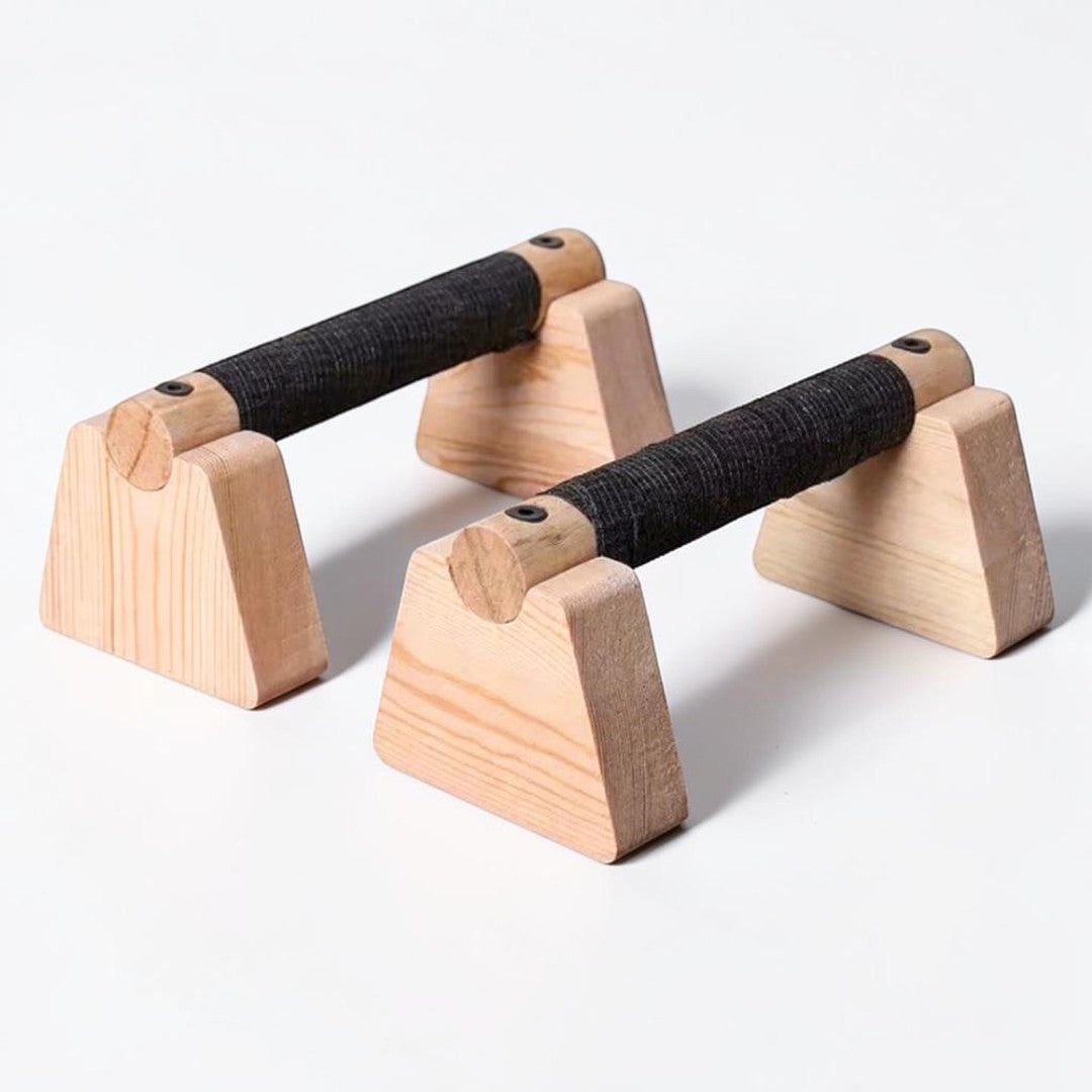 Wooden Push Up Bars Stands Pair | Home Gym Workout Equipment | Parallel Handles For Strength Training Calisthenics Fitness